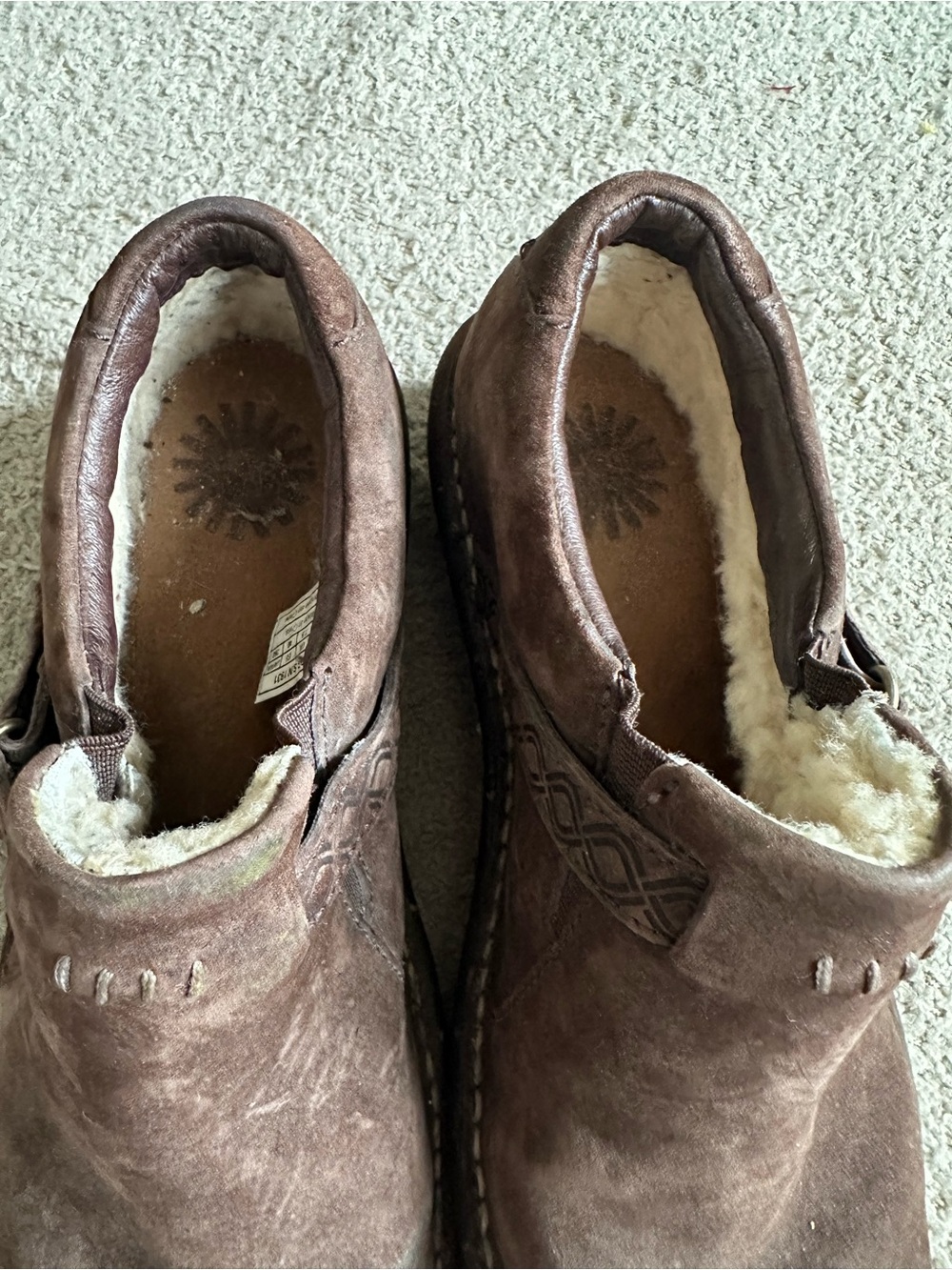 UGG Australia Brown Suede Shearling Fur Lined Buckle Slip On Mules Booties Clogs - Picture 10 of 12